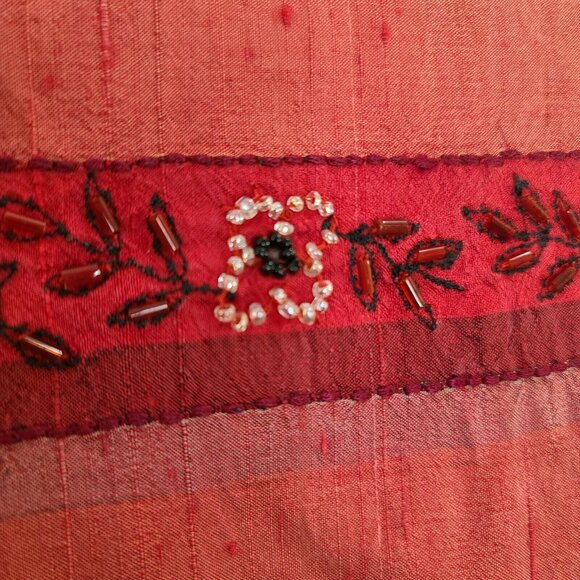 Chico's Design Shirt Womens Medium Red Silk Embroidered Beaded Button Up Casual - Picture 10 of 12